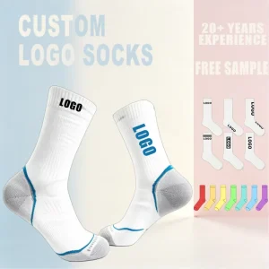 Custom Logo Combed Cotton Crew Socks Elastic Arch Compression Terry Cushioned Breathable Athletic Sports Mens Gym Socks