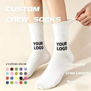 Custom Logo Cotton Crew Socks Breathable Stretchy Ruffle Women Socks Custom Color Stretchy Socks