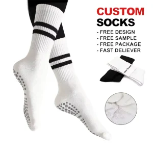 Custom Logo Cotton Sports Socks for Women Medium Non Slip Silicone Indoor Fitness Pilates Yoga Crew Stockings