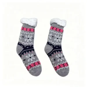 Custom Logo Cozy Plush Cartoon Pattern Winter Crew Anti Slip Floor Socks for Adult Women Daily Use