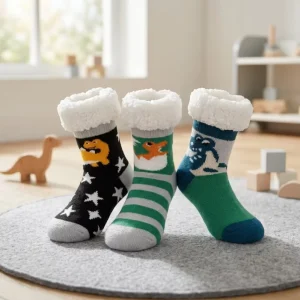 Custom Logo Cute Cartoon Dinosaur Children’s Winter Thick Cotton Anti Slip Warm Socks