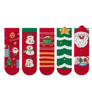 Custom Logo Cute Fashion Cotton Kids Christmas Socks 1-12 Years Chidren Winter Socks for Christmas