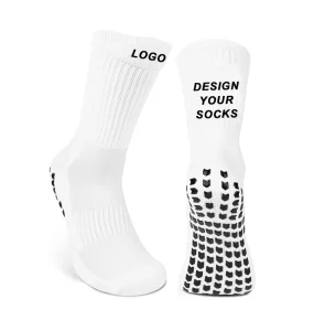 Custom Logo Design Anti-slip Grip Sport Men’s Socks Seamless Football Soccer Running Crew Non-slip Sport Grip Socks
