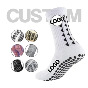 Custom Logo Design Non slip Anti slip Grip Sport Men’s Socks Seamless Football Soccer Running Crew Non slip Sport Grip Socks
