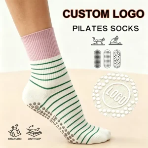 Custom Logo Embroidery Breathable Anti Slip Yoga Sports Socks with Ruffles Crew Grip Women’s Pilates