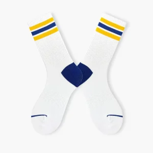 Custom Logo Fashion Men’s Summer Bright Color Rainbow Straps Crew Socks Young Boys Trendy Cotton Anti odor Socks