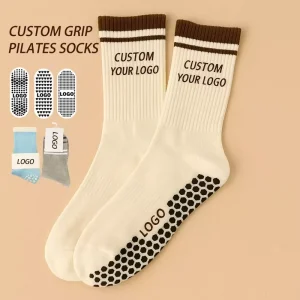 Custom Logo Grip Pilates Socks Anti Slip Crew Yoga Socks for Women Men Grip Socks Custom
