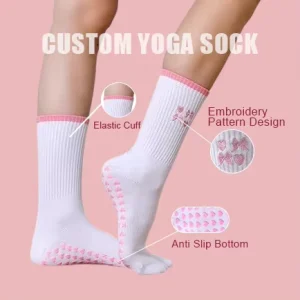 Custom Logo Grip Pilates Socks Non Slip Yoga Socks Crew Women Yoga Socks With Design Embroidery Pattern
