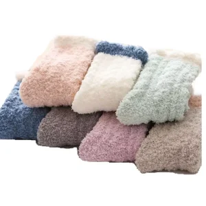 Custom Logo High Quality Fashion Solid Color Cute Fuzzy Hosiery Fluffy Socks Ball Coral Velvet Socks Women Ankle Socks