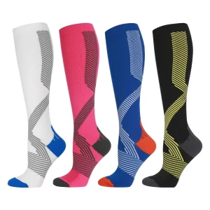 Custom Logo Jacquard Knitted Crew Nylon Black Mens Sports Socks Athletic Compression for Cycling Gym Workout Long Tube Socks