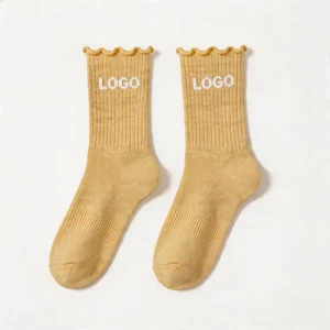 Custom Logo Jacquard Letter Crew Socks Breathable Knitted Ribbed Casual Wear