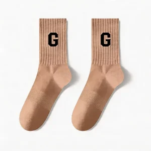 Custom Logo Jacquard Letter Crew Sports Socks Breathable Anti-Bacterial Stretchable Cotton Polyester Spandex Blend Knitted