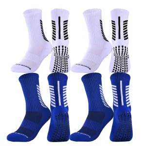 Custom Logo Jacquard Soccer Women Men’s Anti Non Slip Grip Football Running Elite White Sports Crew Socks