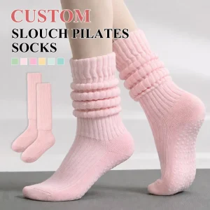 Custom Logo Long Slouch Socks Anti Slip Pilates Scrunch Sports Women Slouchy Grip Socks