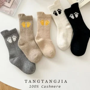 Custom Logo Luxury Baby Cashmere Socks Children’s Winter Warm Thermal Wool Crew Socks for Kids Boy Girls With Ankle Support