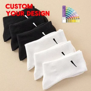 Custom Logo Men Socks Jacquard Pattern Breathable Cotton Crew Dress Socks Sports Men’s Running Athletic Socks