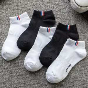 Custom Logo Men’s Business Sport Socks Formal White Black Cotton Knit Anti Slip Short Ankle Style for Spring MOQ 10 Pairs