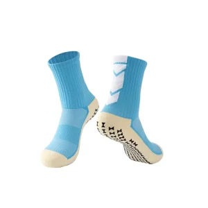 Custom Logo Men’s Crew Socks Anti Bacterial Breathable Non Slip Grip Spandex Nylon Cotton Spring Season Soccer Socks