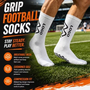Custom Logo Men’s Football Soccer Crew Socks Knitted Non-Slip Gym Football Tube Socks Professional Sports Grip Socks
