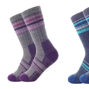 Custom Logo Merino Wool Hiking Socks Women Eco-Friendly Anti-Bacterial Winter Warm Crew Striped Knitted Digital