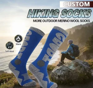 Custom Logo Merino Wool Ski Socks Thick Thermal Cushioning Outdoor Sports Trekking Winter Warm Crew Socks
