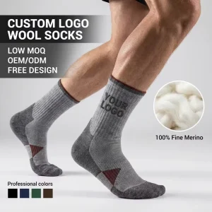 Custom Logo Merino Wool Socks 100% Fine Merino Hiking Socks Outdoor Thermal Crew Socks Men Women Free Design