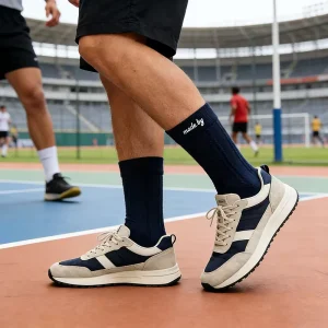 Custom Logo Mid-Calf Cotton Blend Casual Athletic Socks Navy Blue Custom Embroidered Men’s Socks for Outdoor Sports