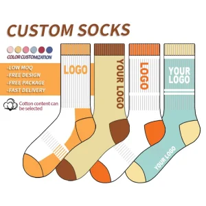 Custom Logo No Minimum Order Design Own Fashion Embroidery Jacquard Mens Sports Cotton Crew Socks Manufacturer