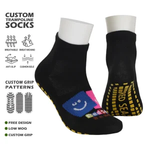 Custom Logo Non Skid Jump Grip Socks Sport Trampoline Socks with Cartoon Pattern Knitted Anti Slip Playground Trampoline Socks