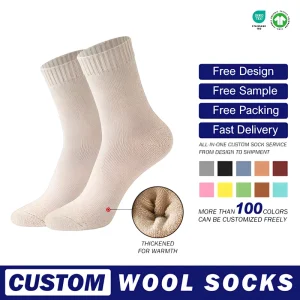 Custom Logo Outdoor Sports Socks 100% Merino Wool Thermal Hiking Breathable Anti-Odor Crew Socks Manufacturer