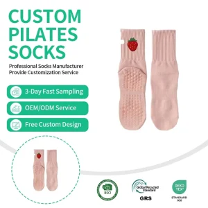 Custom Logo Pilates Crew Socks Knitted Anti Slip Breathable Yoga Socks with Embroidery on Cuff Body & Bottom Spring Season ODM