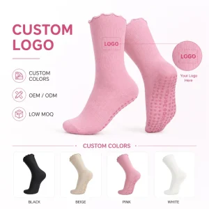 Custom Logo Pilates Grip Socks Non Slip Ruffle Yoga Socks Private Label Cotton Crew Socks Factory Price Low MOQ