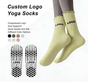 Custom Logo Pilates Socks Cotton Colorful Breathable Crew Thick Silicon Anti Slip Ruffle Fashion Yoga Socks