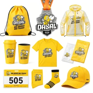 Custom Logo Running Marathon Drawstring Bag Socks Vest Hat Cap T Shirt Shorts Singlet Medals Promotional Gift Sport Event Set