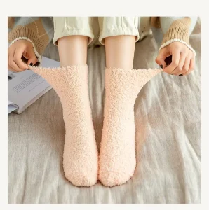 Custom Logo Socks Cozy Women Winter Socks Solid Color Coral Fleece Warm Thick Socks for Girls and Boys