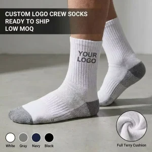 Custom Logo Socks Full Terry Cushion Athletic Crew Socks Contrast Color Sports Socks Low MOQ