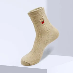Custom Logo Solid Color Knitted Socks Cute Comfortable Novelty Embroidered Pattern Women’s Ankle Socks