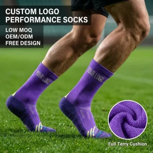 Custom Logo Sport Socks Full Terry Cushion Breathable Basketball Crew Socks Performance Athletic Socks