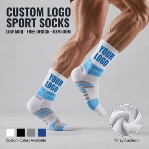 Custom Logo Sport Socks Terry Cushion Athletic Socks Geometric Texture Arch Support Ribbed Crew Socks Low MOQ