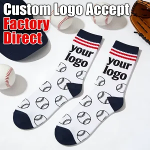 Custom Logo Team Baseball Softball Crew Socks Moisture Wicking Thin Combed Organic Cotton Adult Kids Sizes Custom Number Printed