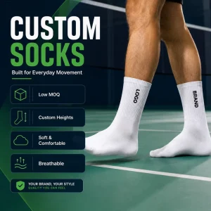 Custom Logo White Crew Sport Socks High Elastic Breathable Cotton Crew Sports Socks for Men