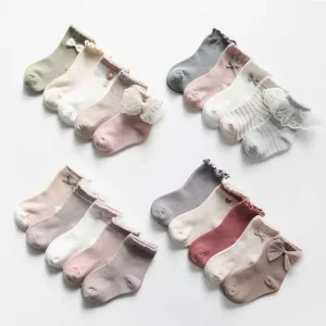 Custom Logo Winter High Quality Colorful Bow Lace Accessories Children’s Cotton Tube Socks