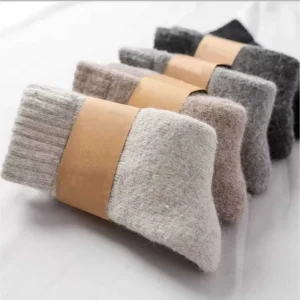 Custom Logo Winter Thick Warm Soft Wool Women Cashmere Comfort Socks Solid Color Socks