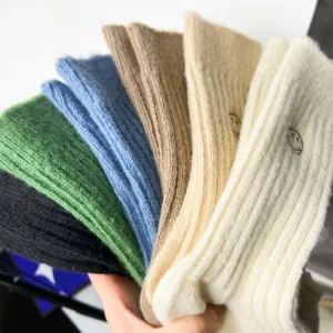 Custom Logo Women Crew Merino Wool Thick Winter Socks Warm Soft Solid Casual Sports Anti Slip Breathable