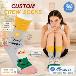 Custom Logo Women’s Fancy Crew Socks Cute Design Polyester Knit Breathable Daily Casual Socks