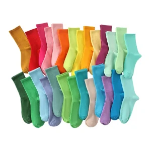 Custom Logo Women’s Premium Cotton Socks 80% Cotton Crew Length Ribbed Cuff Colorful Crew Socks