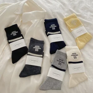 Custom Logo Women’s Sports Stockings Striped Digital Embroidery Women’s Socks Breathable and Odor-resistant