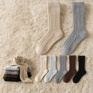 Custom Logo Women’s Thick Solid Crew Socks High Quality Merino Wool Boot Warm Thermal Cozy Winter Christmas Gifts Socks