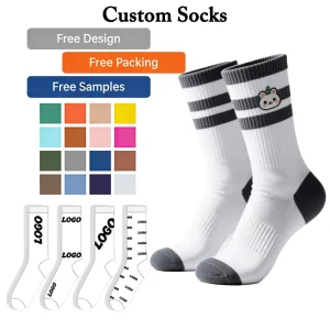 Custom Made Embroidered Logo Cotton Crew Socks for Fitness Class Socks Personalized