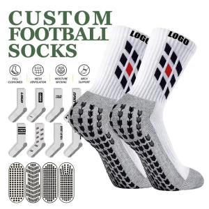 Custom Made Logo Crew Sports Socks for Women Men Anti Slip Football Grip Socks with Custom Logo Position at Bottom